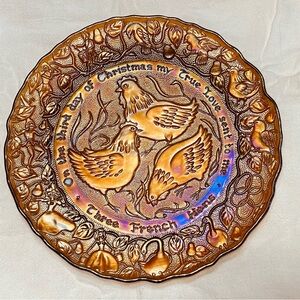 Vintage 1972 Imperial carnival glass 12 days of Christmas plate. Mint condition